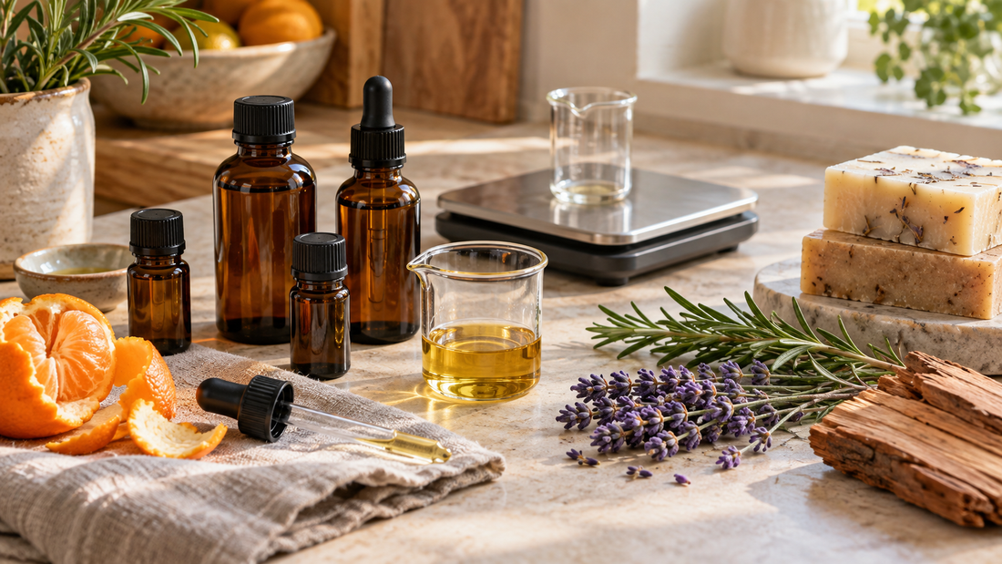 AI-generated editorial image for Essential oil blend recipes for soap: 6 formulas in parts