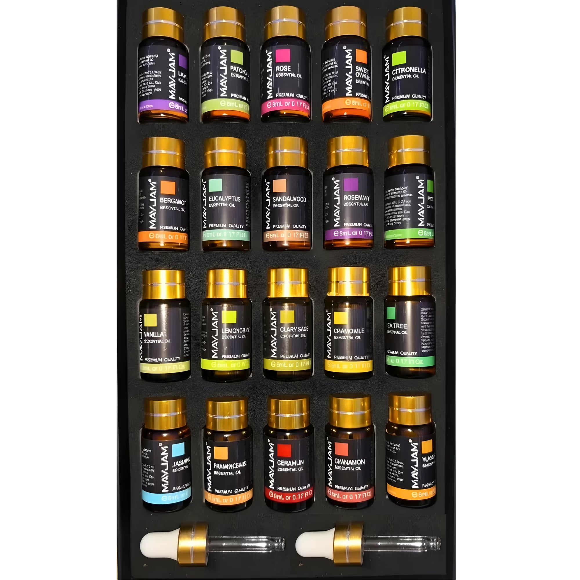Essential Oils Gift Box 20 Bottles | Aromatherapy Collection | Mayjam - grid of all 20 bottles