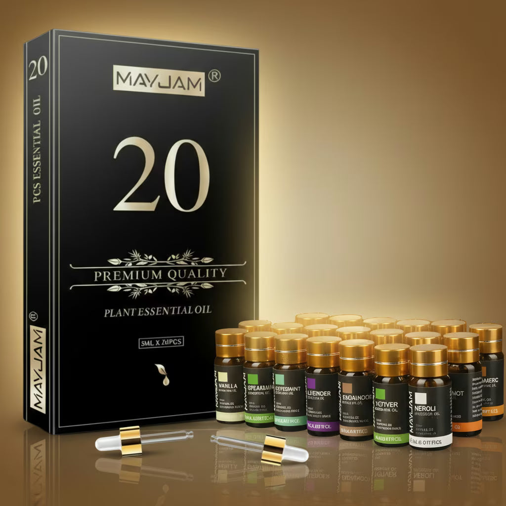 Essential Oils Gift Box 20 Bottles | Aromatherapy Collection | Mayjam - box and bottles displayed together