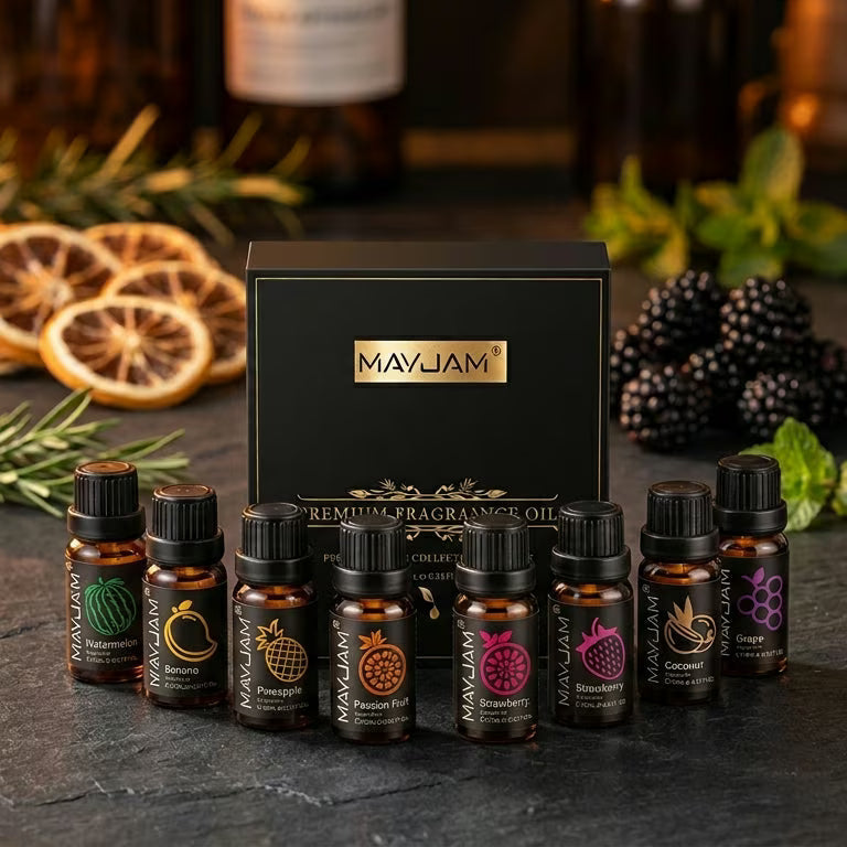 Fruit Aroma Fragrance Oil Gift Set 8 Bottles | Mayjam - usage tip for homemade candles with dried citrus