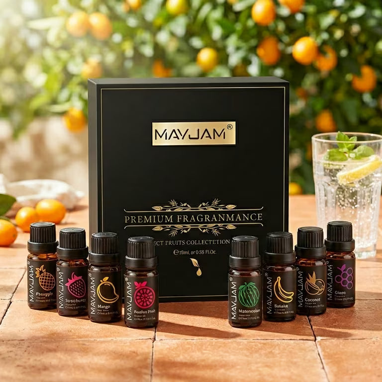 Fruit Aroma Fragrance Oil Gift Set 8 Bottles | Mayjam - usage tip for homemade bath salts