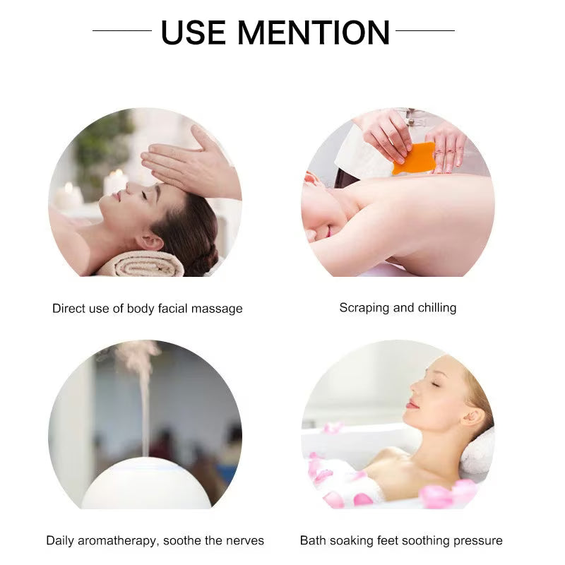 Fruit Aroma Fragrance Oil Gift Set 8 Bottles | Mayjam - infographic showing massage, scraping, aromatherapy and foot soak uses