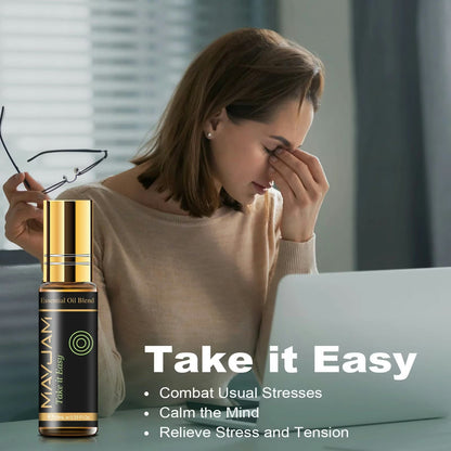 Premium Essential Oils Gift Box 28 Bottles | Aromatherapy Collection | Mayjam - "Take It Easy" infographic on stress relief