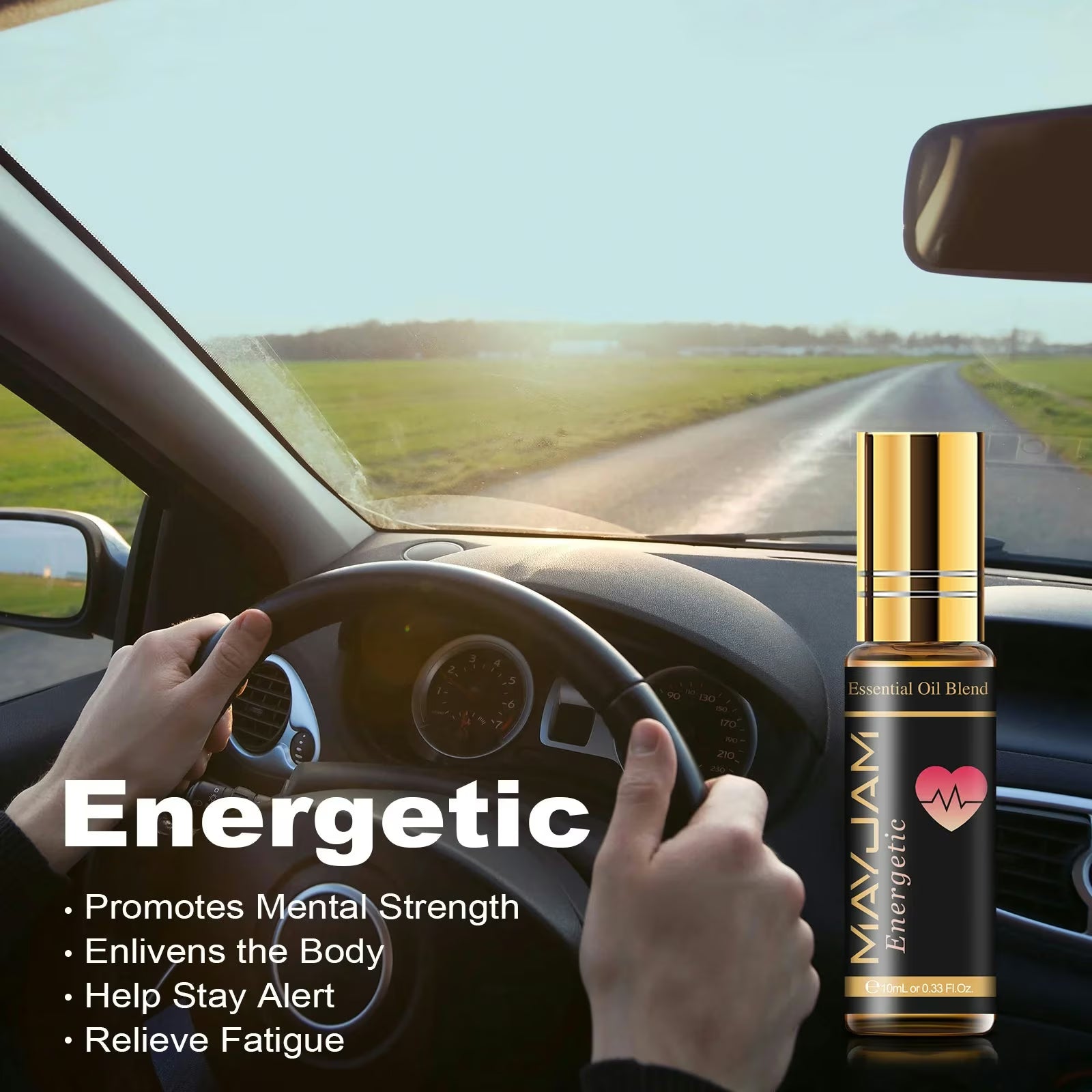 Premium Essential Oils Gift Box 28 Bottles | Aromatherapy Collection | Mayjam - "Energetic" infographic on energy and fatigue relief